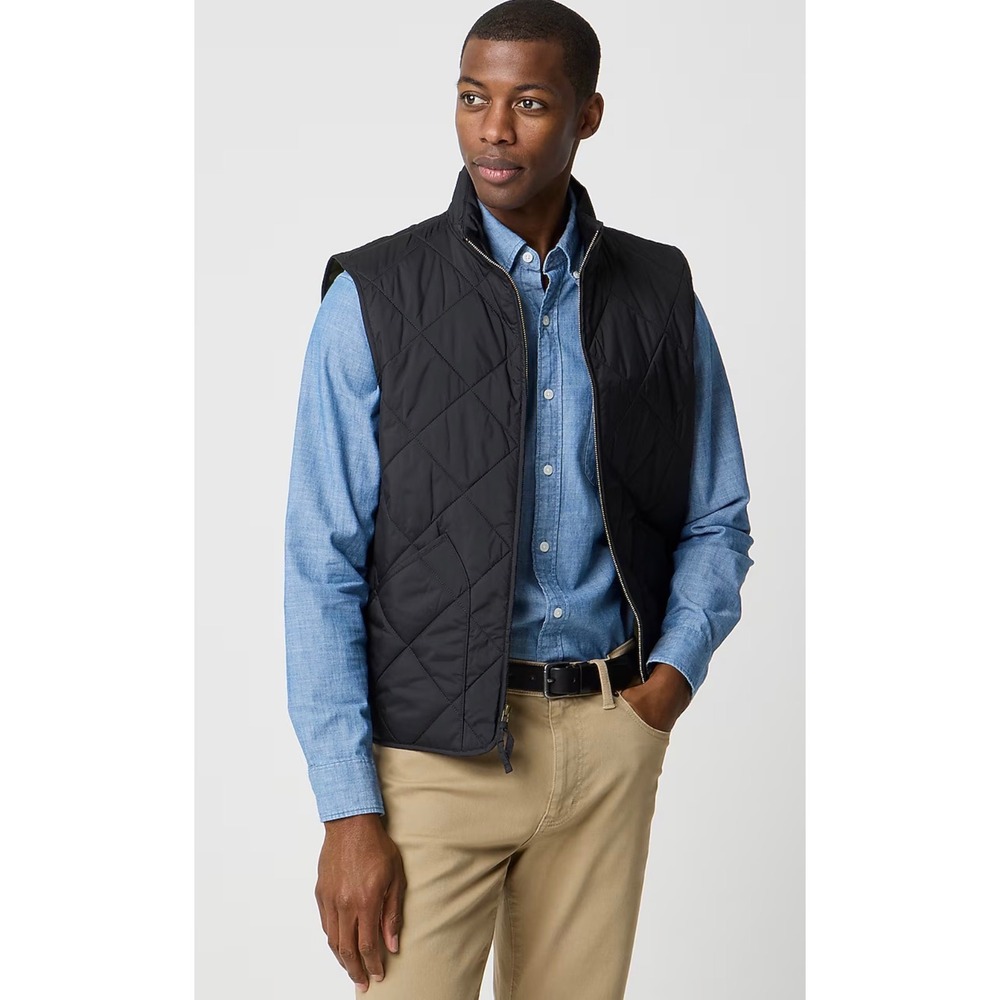 J.Crew Sussex Quilted Walker Vest Mens XL Black Diamond Quilt Full Zip BI930 New